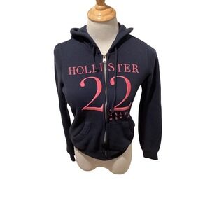 Hollister California Zip Up Hoodie Navy Blue Pink 22 Graphic Long Sleeve XS